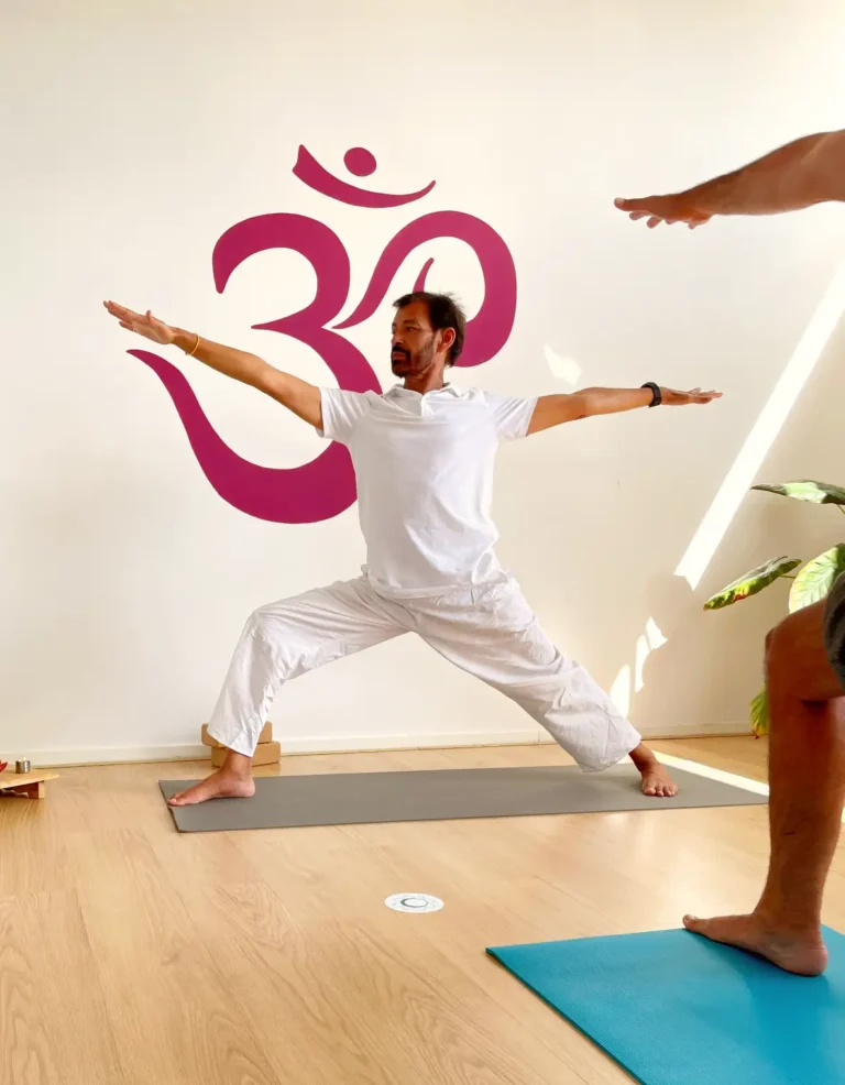 A man teach a Pranayama Pose